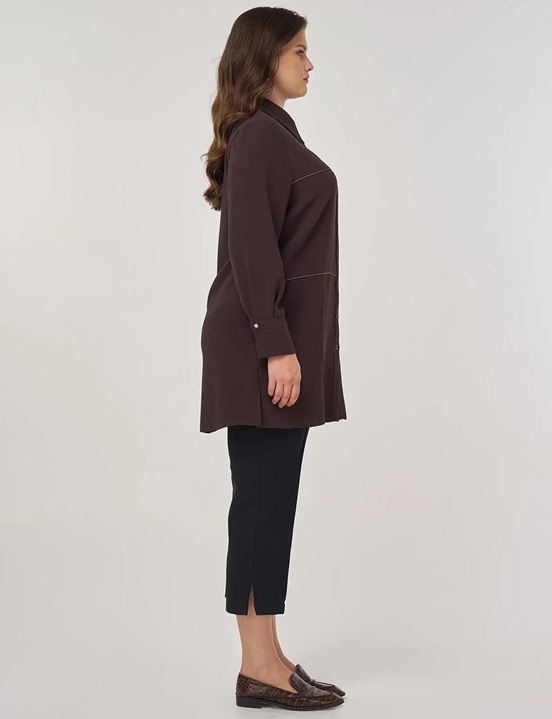 Kayra Point-Stitched Tunic in Dark Brown