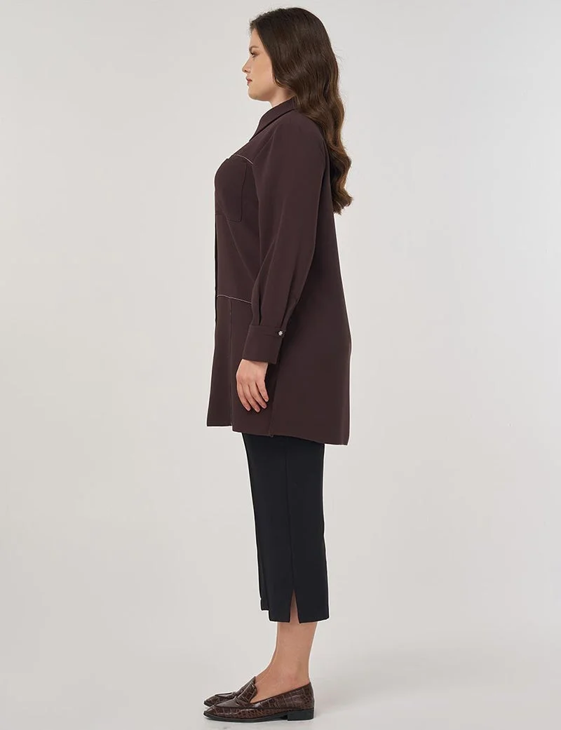 Kayra Point-Stitched Tunic in Dark Brown