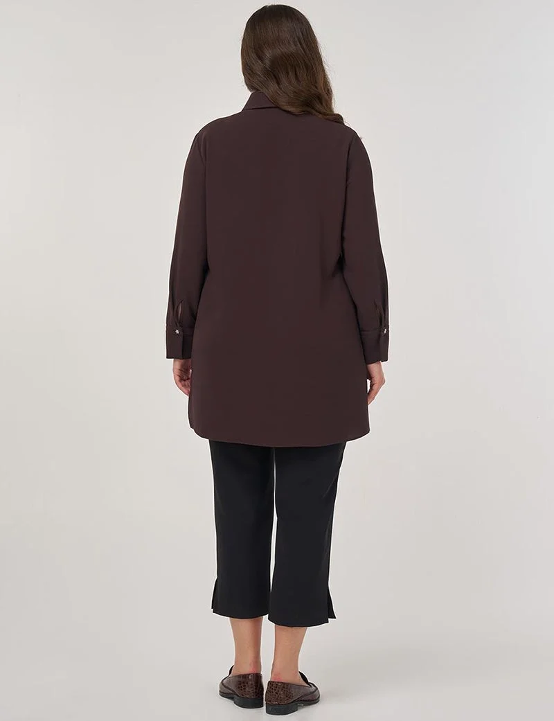 Kayra Point-Stitched Tunic in Dark Brown