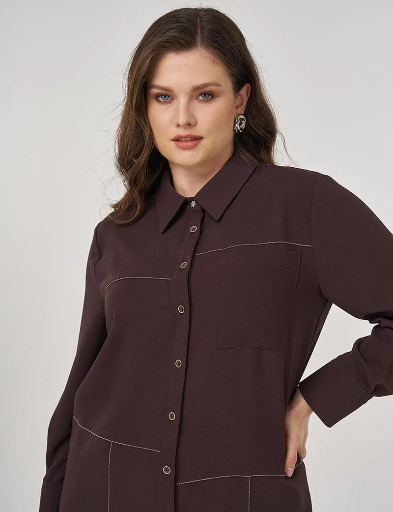 Kayra Point-Stitched Tunic in Dark Brown