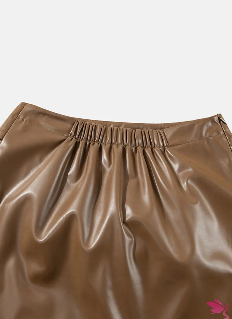 YUNIQEE Brown Plain Casual Mini Skirt