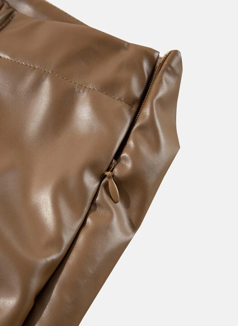 YUNIQEE Brown Plain Casual Mini Skirt