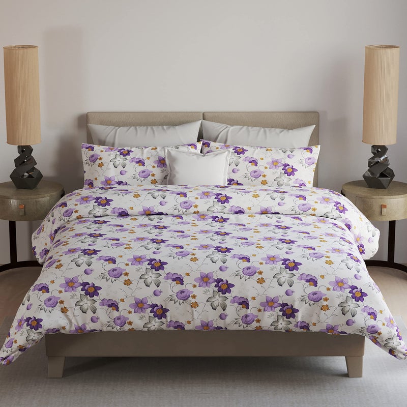 LABHAM® - Easy Living 180TC 100% Cotton Abstract Print Super Soft Double Bed King Size Bedsheet (108'' x 108'') with 2 Pillow Covers (Gray & Purple)(el02purple) - Image 1