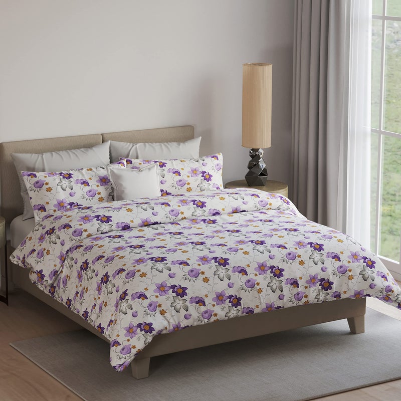 LABHAM® - Easy Living 180TC 100% Cotton Abstract Print Super Soft Double Bed King Size Bedsheet (108'' x 108'') with 2 Pillow Covers (Gray & Purple)(el02purple) - Image 2