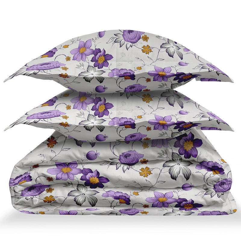 LABHAM® - Easy Living 180TC 100% Cotton Abstract Print Super Soft Double Bed King Size Bedsheet (108'' x 108'') with 2 Pillow Covers (Gray & Purple)(el02purple) - Image 4