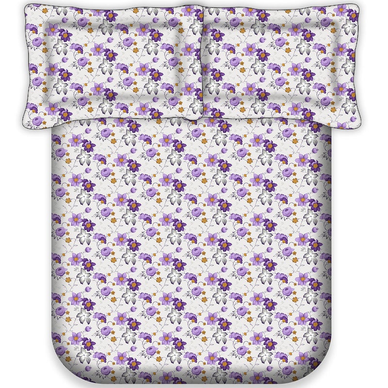 LABHAM® - Easy Living 180TC 100% Cotton Abstract Print Super Soft Double Bed King Size Bedsheet (108'' x 108'') with 2 Pillow Covers (Gray & Purple)(el02purple) - Image 3