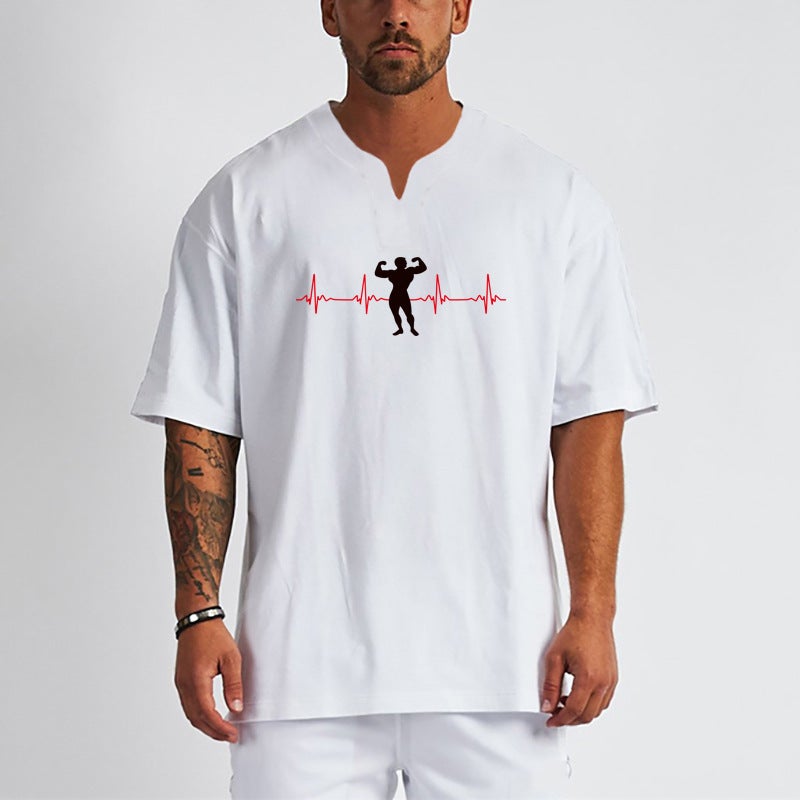 Fitness Muscle Men'S Short-Sleeved Summer Quick-Drying T-Shirt Men'S V-Neck Sportswear Bottoming Shirt Top Cotton - Image 2