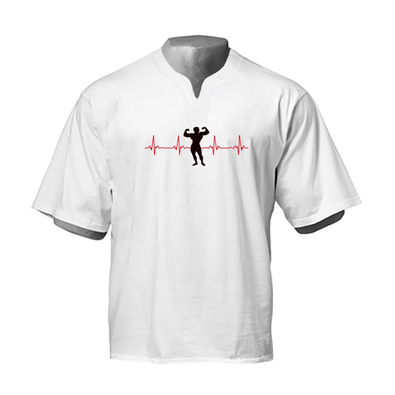 Fitness Muscle Men'S Short-Sleeved Summer Quick-Drying T-Shirt Men'S V-Neck Sportswear Bottoming Shirt Top Cotton - Image 1