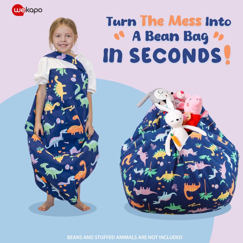 WEKAPO Stuffed Animal Storage Bean Bag Chair Cover for Kids | Stuffable Zipper Beanbag for Organizing Children Plush Toys Large Premium Cotton Canvas (Dinosaur, X-Large) - Image 3