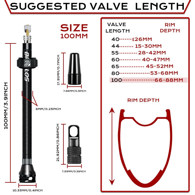 BUCKLOS Tubeless Presta Valve Stem 40/44/55/60/65/80/100 mm, Valve Stem Kit with Valve Core Removal Tool for Road Bike/Mountain Bike/MTB, Fit Most Bicycle Rims, Super Light Durable Aluminum Stem Black - Image 5