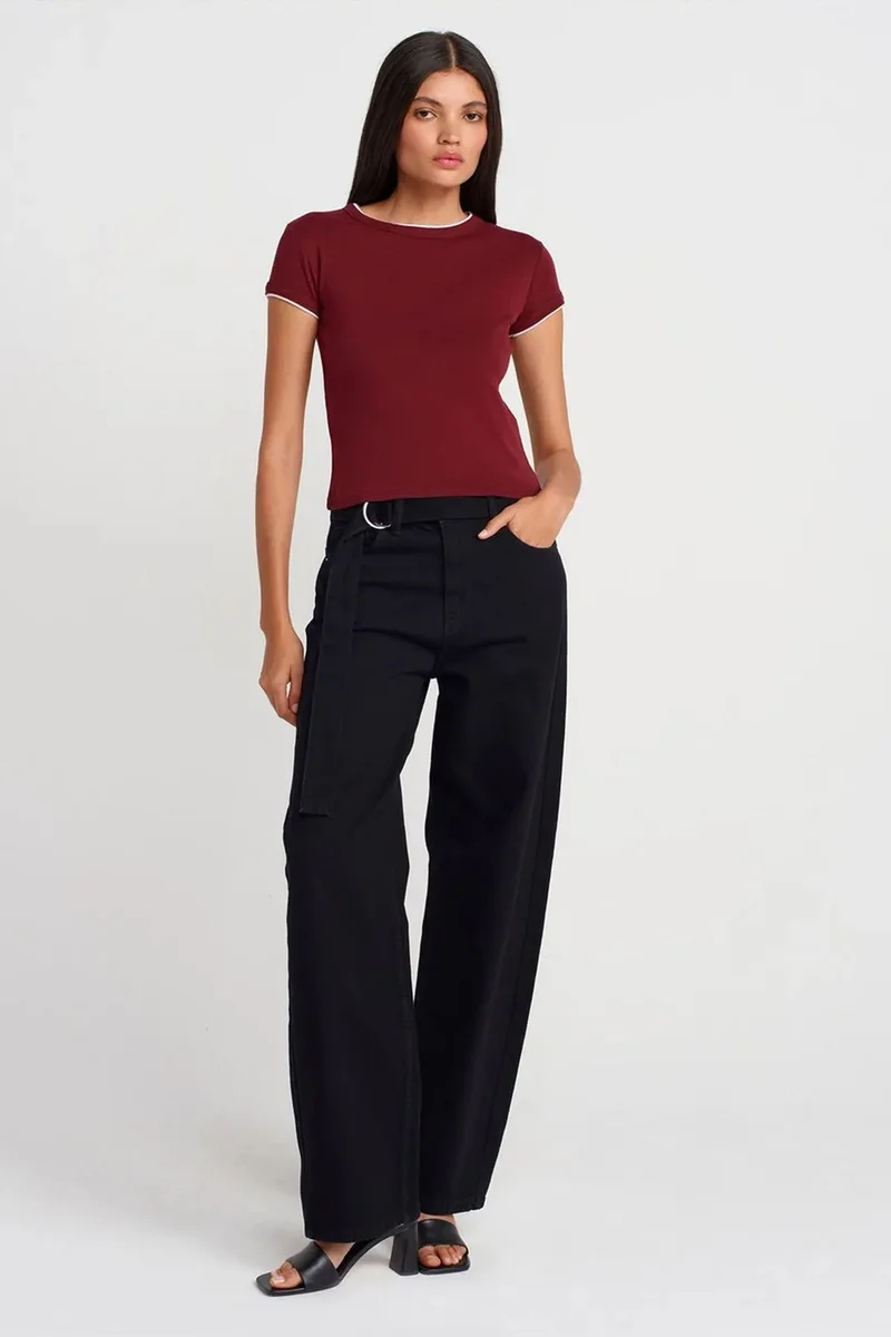 Dilvin Burgundy Red DILVIN Women's Slim Fit Cotton Crop T-Shirt for Women | Best Price UAE