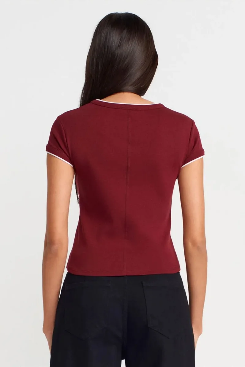 Dilvin Burgundy Red DILVIN Women's Slim Fit Cotton Crop T-Shirt for Women | Best Price UAE