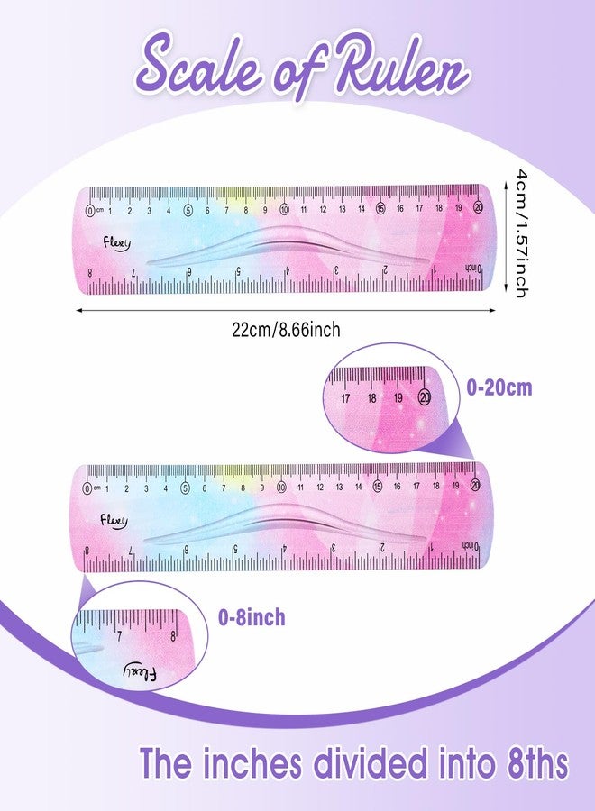 Grevosea 2-Piece Flexible Ruler, 20cm/8inch Plastic, Soft Bendable, Dual Scales, Shatterproof, Ideal for School, Office, Gifts - Image 2
