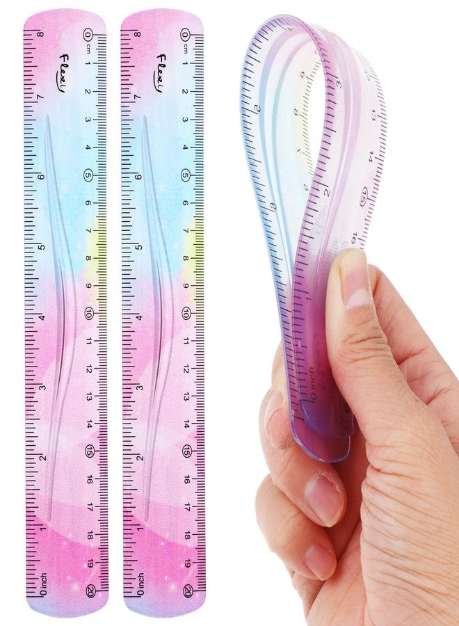 Grevosea 2-Piece Flexible Ruler, 20cm/8inch Plastic, Soft Bendable, Dual Scales, Shatterproof, Ideal for School, Office, Gifts - Image 1