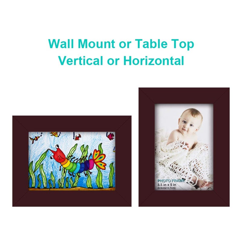 RPJC RPJC 3.5x5 inch Picture Frame Made of Solid Wood High Definition Glass for Table Top Display and Wall Mounting Photo Frame Dark Brown - Image 3