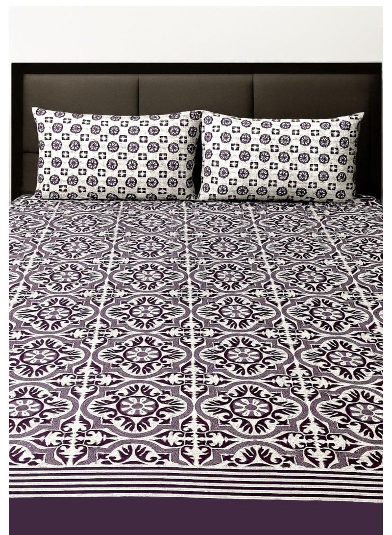 طقم ملاءات سرير مزدوج مقاس كينغ - ملاءات سرير قطنية مطبوعة مع غطاء وسادة - Image 2