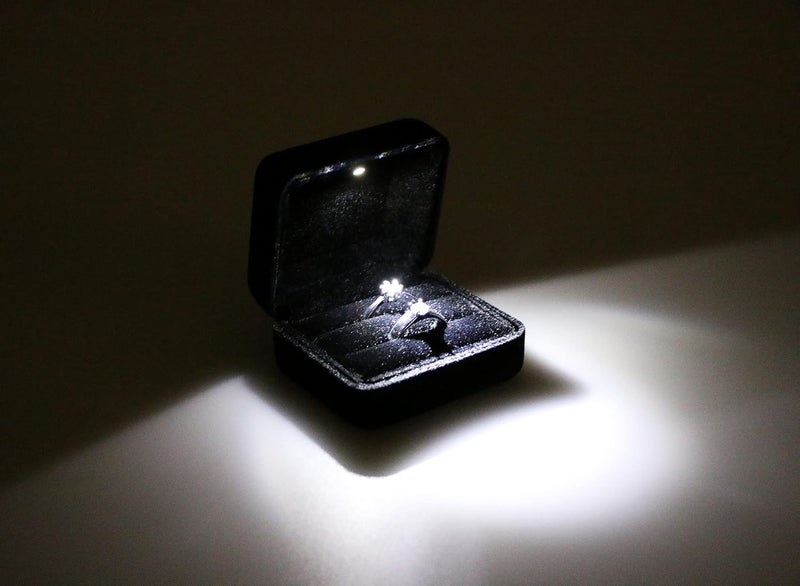 Omeet Velvet Metal Glossy Double Slot with LED Jewelry Gift Box for Proposal, Engagement, Wedding - Easy to fit into Your Pocket or Handbag - Black - Image 5