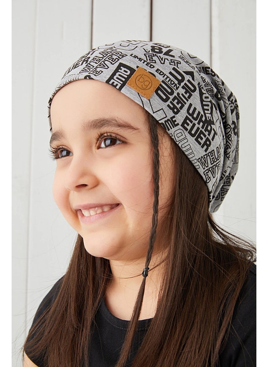 Babygiz Girl Gray Black Yarn 4 Season Hat Beanie Buff Soft Combed Cotton  - Image 2