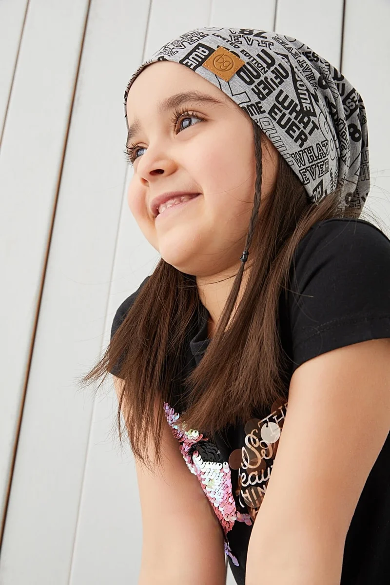 Babygiz Girl Gray Black Yarn 4 Season Hat Beanie Buff Soft Combed Cotton