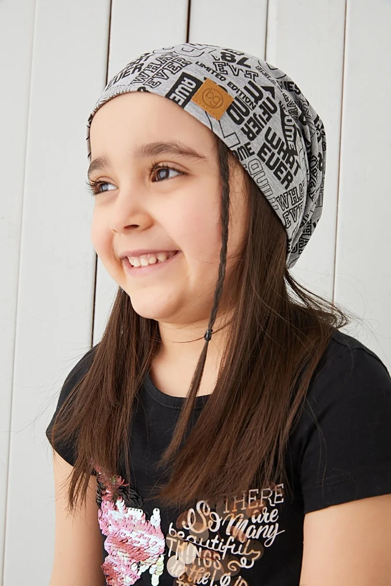Babygiz Girl Gray Black Yarn 4 Season Hat Beanie Buff Soft Combed Cotton