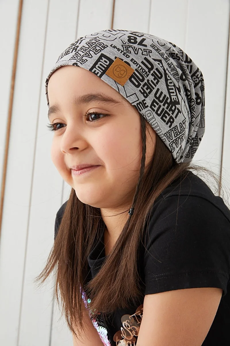 Babygiz Girl Gray Black Yarn 4 Season Hat Beanie Buff Soft Combed Cotton