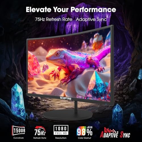 Sceptre شاشة سكترا المنحنية 27 بوصة برايم حتى 100 هرتز 1080 بكسل HDMI x2 VGA 99% sRGB مكبرات صوت مدمجة، R1500 آلة سوداء 2025 (سلسلة C275W-1920RN) - Image 4