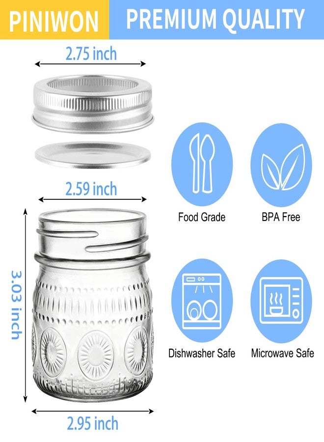 PINIWON Vintage Mason Jars 8 oz with Lids and Bands, 12 Pack Regular Mouth Half Pint Canning Jars, Small Mason Jars for Jam Jelly Honey DIY Projects, Labels, Tags, Brush & String Included - Image 2