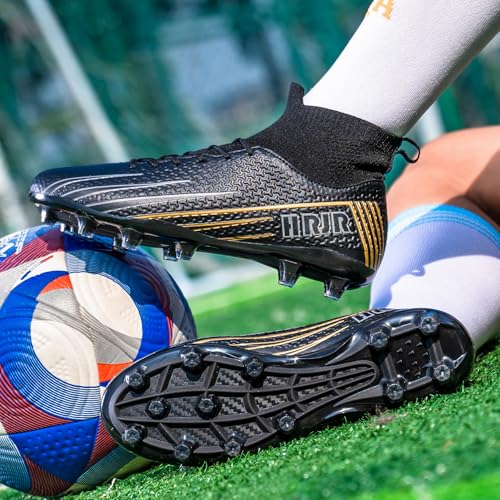 HRJR Mens Soccer Cleats Football Cleats for UnisexAdult HighTop Spikes Shoes for Youth Lightweight Professional Training Turf Outdoor Athletic Sneaker Big Boys Black 85 - Image 3