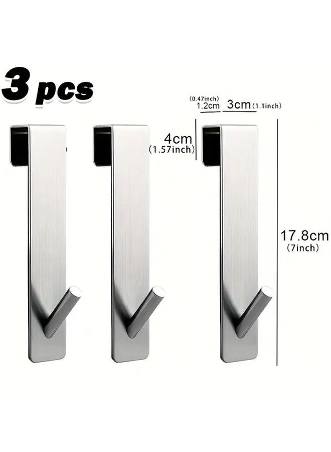 3Pcs Silvery Stainless Steel No Drill Bathroom Hooks Shower Towel Robe Hanger - Image 1