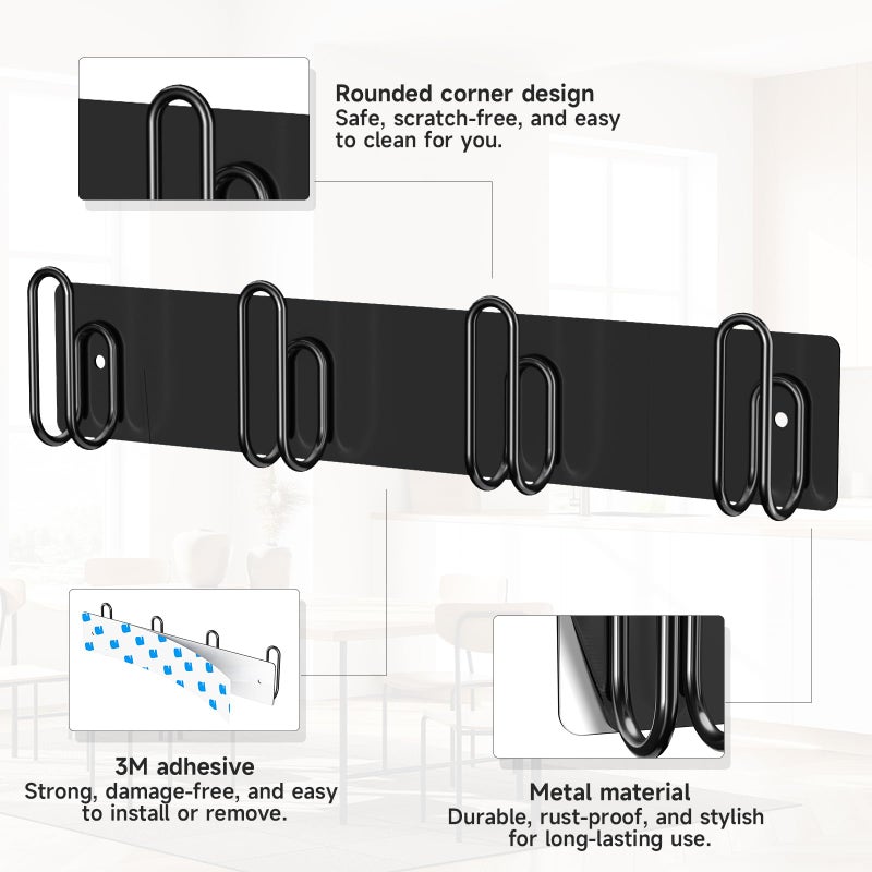 XILIMEN Mug Holder Wall Mounted, 2 Pack Coffee Cup Hooks, Metal Mug Rack for Kitchen, Modern Unique Cabinets Cups, Cup Holder Hanging Wall Hanger for Kitchen, Dining Room Coffee Bar (Black) - Image 4