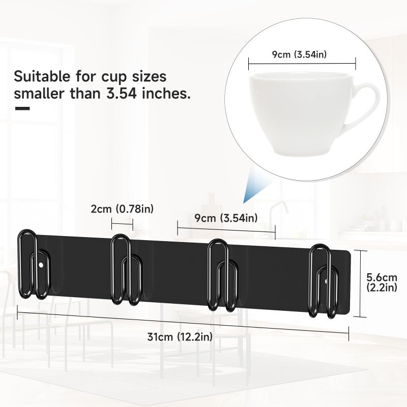 XILIMEN Mug Holder Wall Mounted, 2 Pack Coffee Cup Hooks, Metal Mug Rack for Kitchen, Modern Unique Cabinets Cups, Cup Holder Hanging Wall Hanger for Kitchen, Dining Room Coffee Bar (Black) - Image 5