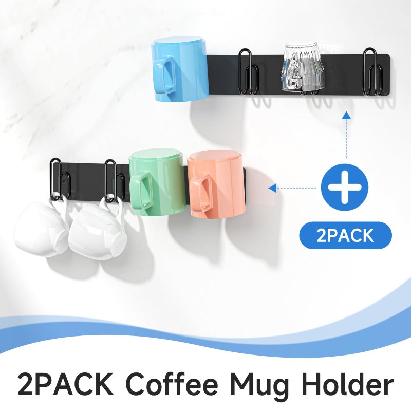 XILIMEN Mug Holder Wall Mounted, 2 Pack Coffee Cup Hooks, Metal Mug Rack for Kitchen, Modern Unique Cabinets Cups, Cup Holder Hanging Wall Hanger for Kitchen, Dining Room Coffee Bar (Black) - Image 2