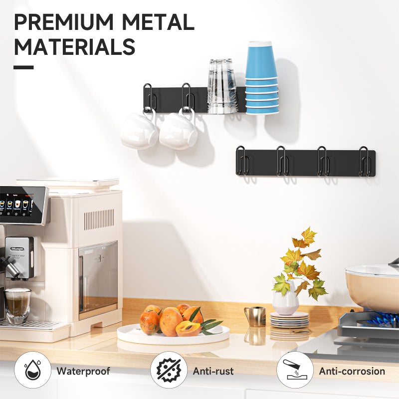 XILIMEN Mug Holder Wall Mounted, 2 Pack Coffee Cup Hooks, Metal Mug Rack for Kitchen, Modern Unique Cabinets Cups, Cup Holder Hanging Wall Hanger for Kitchen, Dining Room Coffee Bar (Black) - Image 3