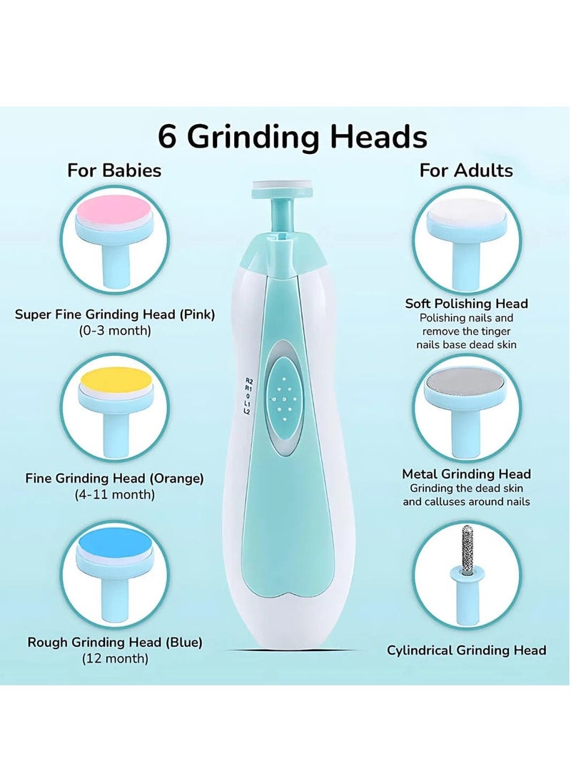 نقطة التسوق مقص أظافر كهربائي للأطفال - مجموعة مقصات أظافر ومبرد 6 في 1 للأطفال مع ضوء LED، محمولة وخفيفة الوزن، آمنة للمواليد الجدد والأطفال الصغار والأطفال والبالغين - تتضمن 6 رؤوس طحن وتلميع - Image 2