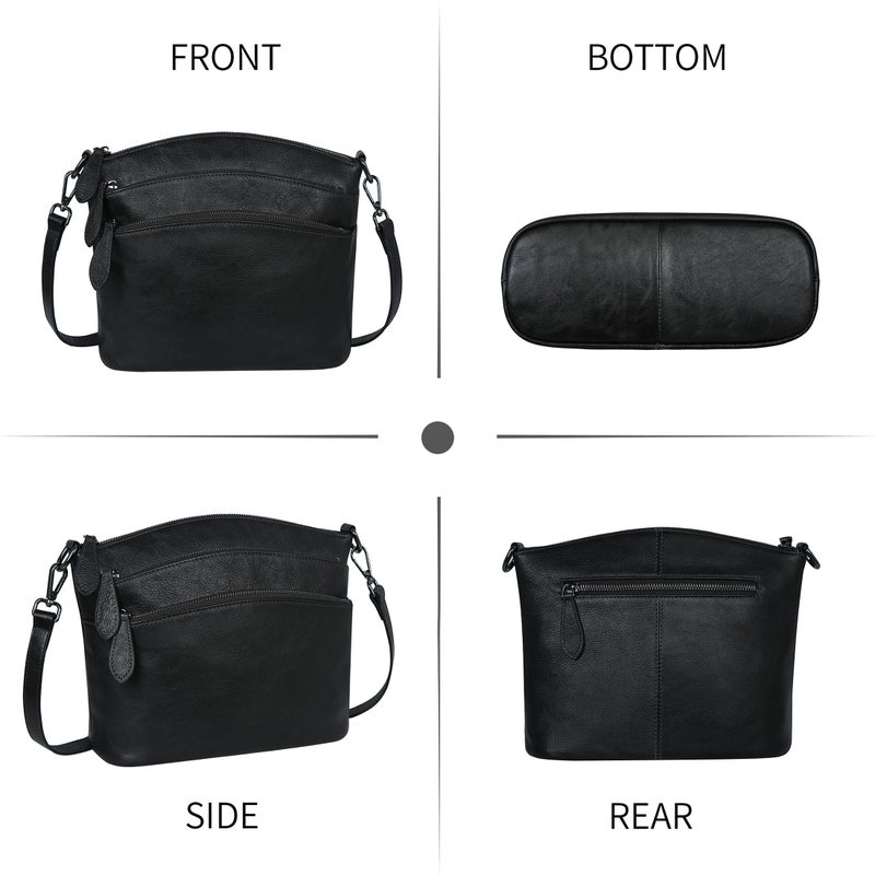 HESHE Crossbody Purses for Women Genuine Leather Purses and Handbags Designer Satchel Purse with Multi-Pockets Vintage Small Shoulder Bags Ladies Hobo Bag (Black) - Image 4