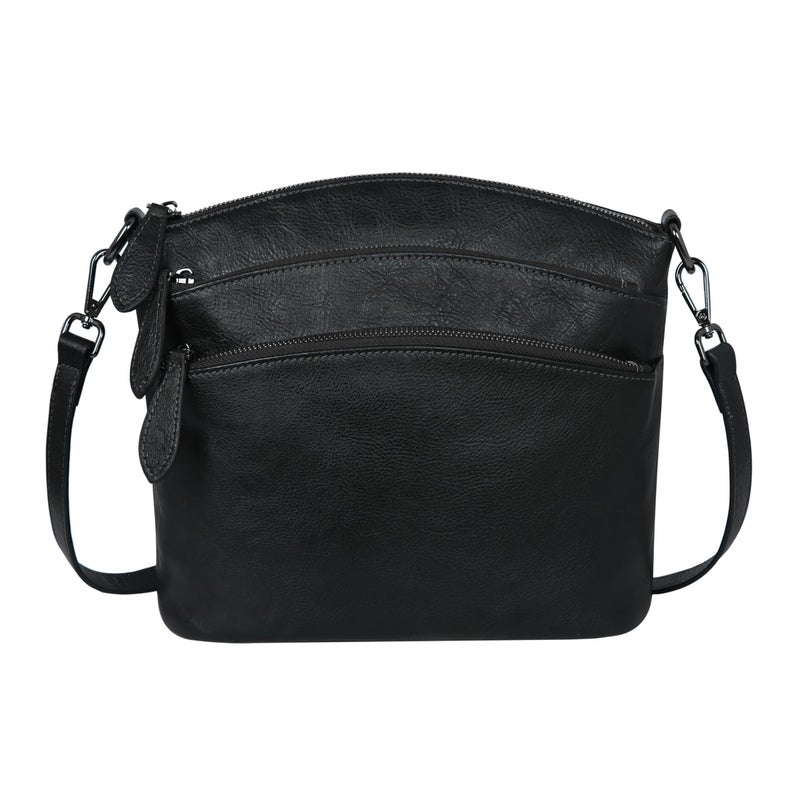 HESHE Crossbody Purses for Women Genuine Leather Purses and Handbags Designer Satchel Purse with Multi-Pockets Vintage Small Shoulder Bags Ladies Hobo Bag (Black) - Image 1