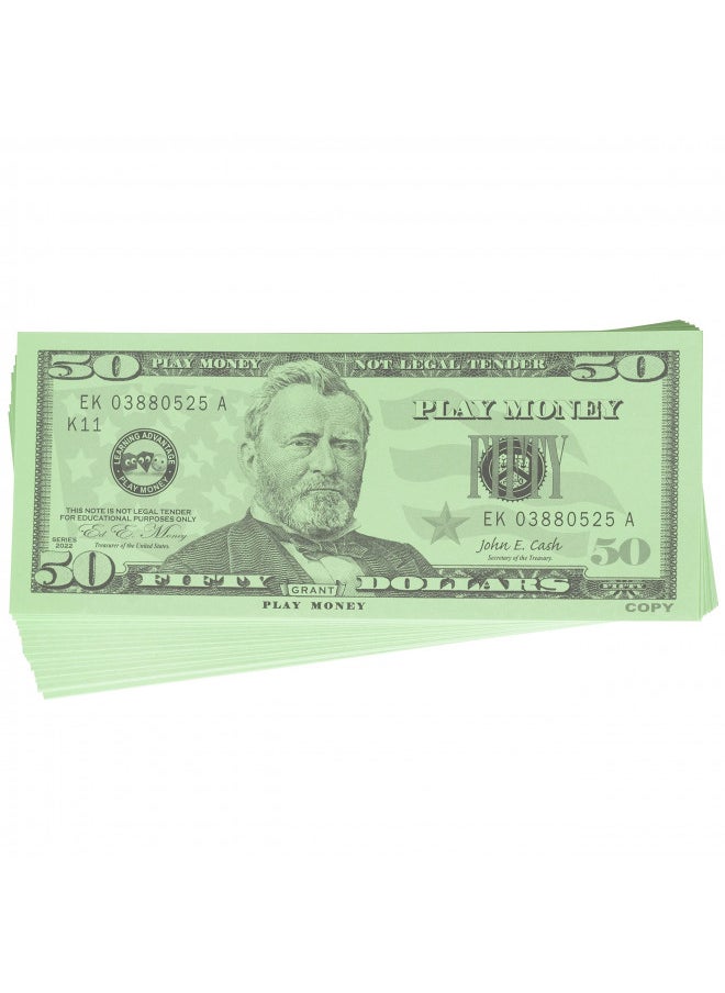 Learning Advantage - LEARNING ADVANTAGE-7503 Fifty Dollar Play Bills - Set of 50 $50 Paper Bills - Designed and Sized Like Real US Currency - Teach Currency, Counting and Math with Play Money - Image 1