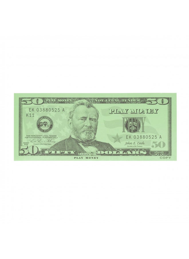 Learning Advantage - LEARNING ADVANTAGE-7503 Fifty Dollar Play Bills - Set of 50 $50 Paper Bills - Designed and Sized Like Real US Currency - Teach Currency, Counting and Math with Play Money - Image 1