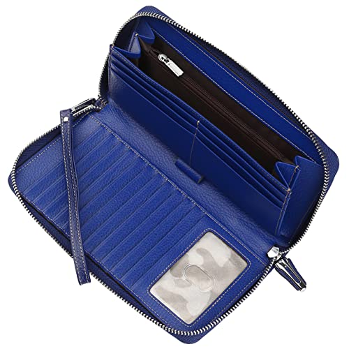 Lavemi Women's RFID Blocking 100% Leather Large Capacity Zip Around Wallet Phone Holder Clutch Travel Purse Wristlet(Large Size Navy Blue) - Image 4