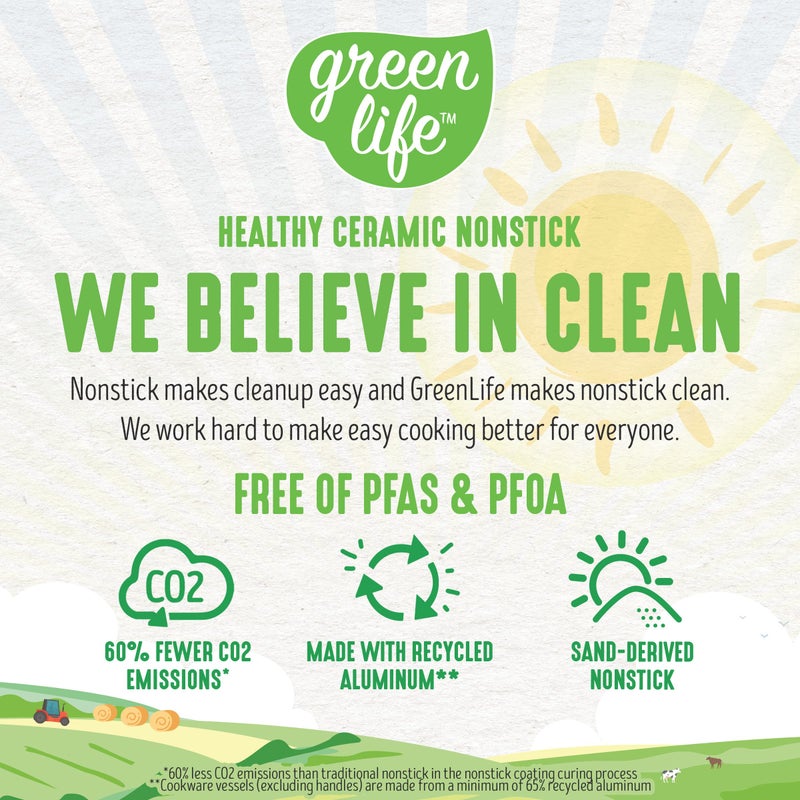 GreenLife مجموعة أواني الطهي غير اللاصقة من جرين لايف 16 قطعة، أواني ومقالي سيراميك خالية من المواد السامة وغير سامة، آمنة في غسالة الصحون والفرن، للقلي، الصلصات، القلي، أدوات المطبخ، أغطية زجاجية، مقابض تبقى باردة، خالية من الاهتزاز، حمراء - Image 2