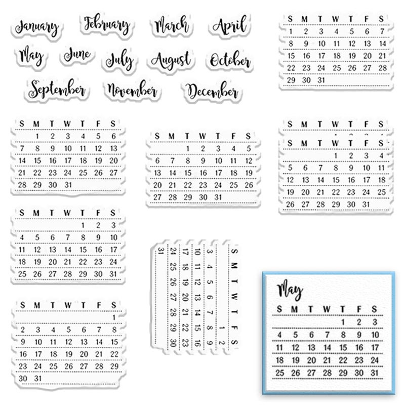 ALIBBON Calendar Clear Stamps for Card Making and Photo Album Decorations Mixed Calendar Planner Transparent Week Month Silicone Rubber Stamps for Card Making and DIY Scrapbooking