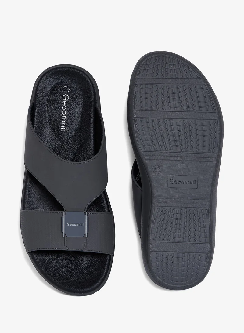 Geoomnii GREY Geoomnii Men’s Arabic Sandals – Comfortable Casual Leather Slide Sandals for Everyday Wear for Men | Best Price UAE