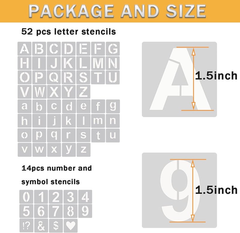 YEAJON 1.5 Inch Letter Stencils Symbol Numbers Craft Stencils, 66 Pcs Reusable Plastic Alphabet Templates for Painting on Wood, Wall, Fabric, Rock, Glass, Signage - Image 2