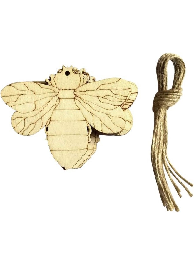 klarako 10pcs Honey Bee Wood Slices Unfinished Wood Cutouts Shapes Pieces Crafts Confetti Ornaments DIY Pendants with Hemp Rope for Wedding Table Scatter Decorations - Image 1