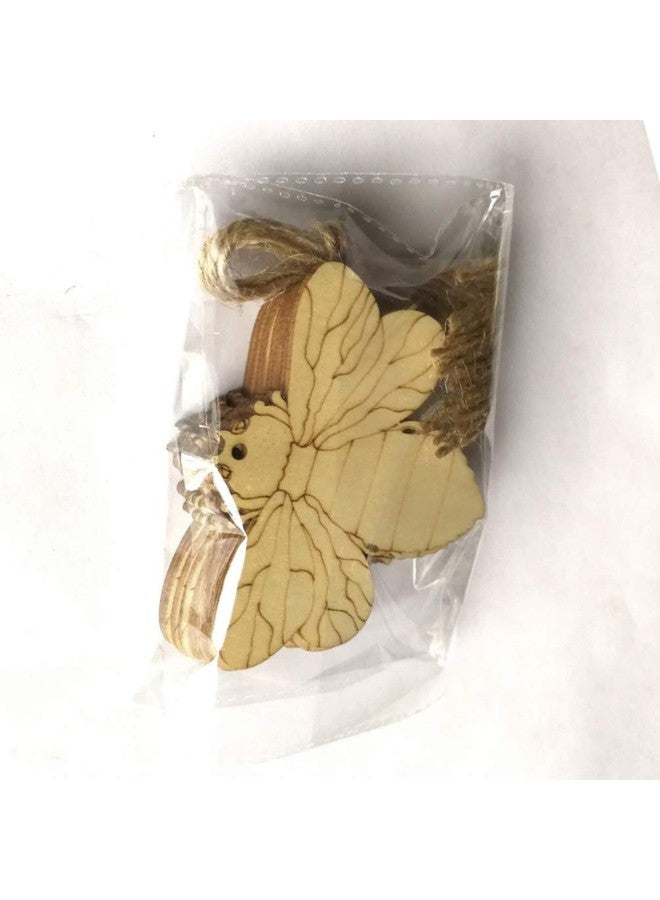 klarako 10pcs Honey Bee Wood Slices Unfinished Wood Cutouts Shapes Pieces Crafts Confetti Ornaments DIY Pendants with Hemp Rope for Wedding Table Scatter Decorations - Image 3