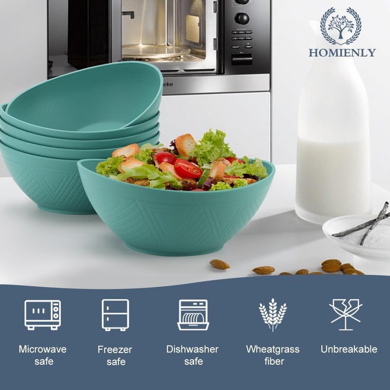 Homienly Salad Bowls 6 PCS Wheat Straw Bowls  60oz Large Serving Bowl  Microwave and Dishwasher Safe Cereal Bowl Big Soup Bowls for Kitchen Camping Picnic Party Popcorn Bowl Set  Green - Image 4