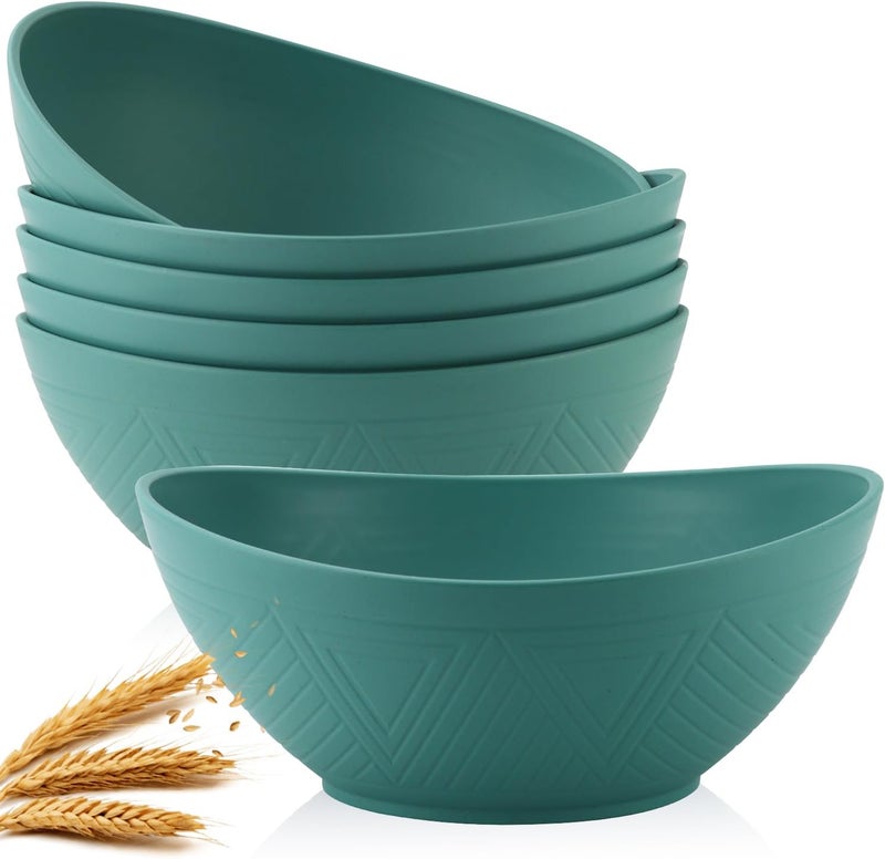 Homienly Salad Bowls 6 PCS Wheat Straw Bowls  60oz Large Serving Bowl  Microwave and Dishwasher Safe Cereal Bowl Big Soup Bowls for Kitchen Camping Picnic Party Popcorn Bowl Set  Green - Image 1