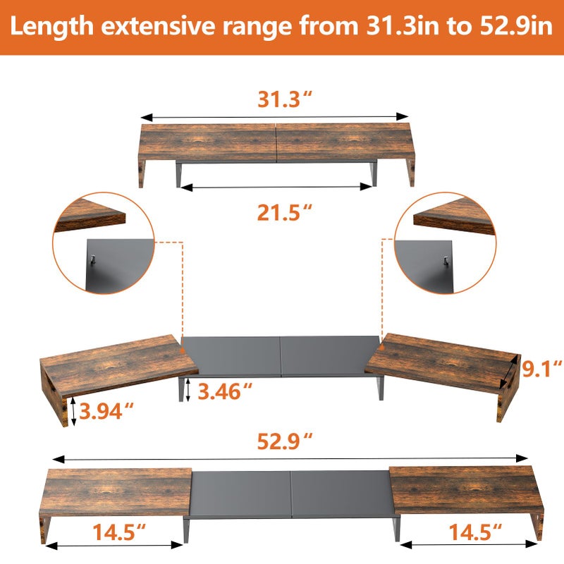 ErgoFocus Triple Monitor Stand Riser, Extra Long Monitor Lift for 3 Monitors, Dual Monitor Stand with Length and Angle Adjustable - Image 2