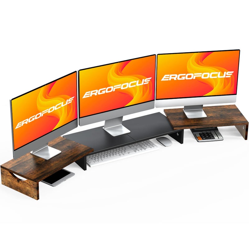 ErgoFocus Triple Monitor Stand Riser, Extra Long Monitor Lift for 3 Monitors, Dual Monitor Stand with Length and Angle Adjustable - Image 1