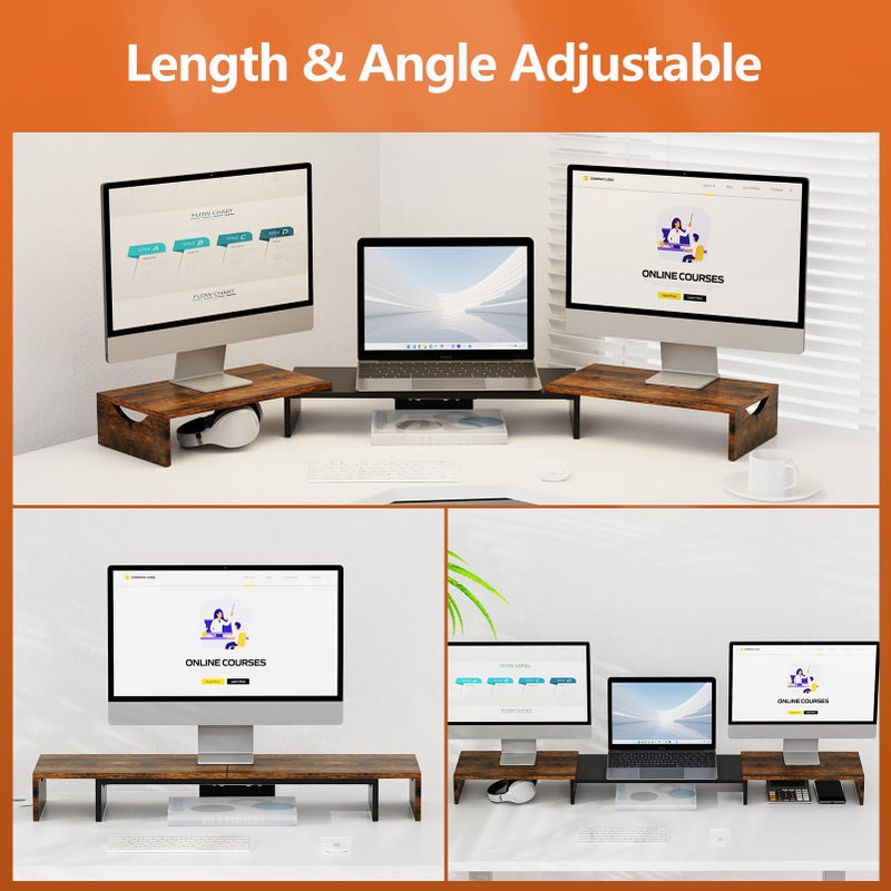 ErgoFocus Triple Monitor Stand Riser, Extra Long Monitor Lift for 3 Monitors, Dual Monitor Stand with Length and Angle Adjustable - Image 3